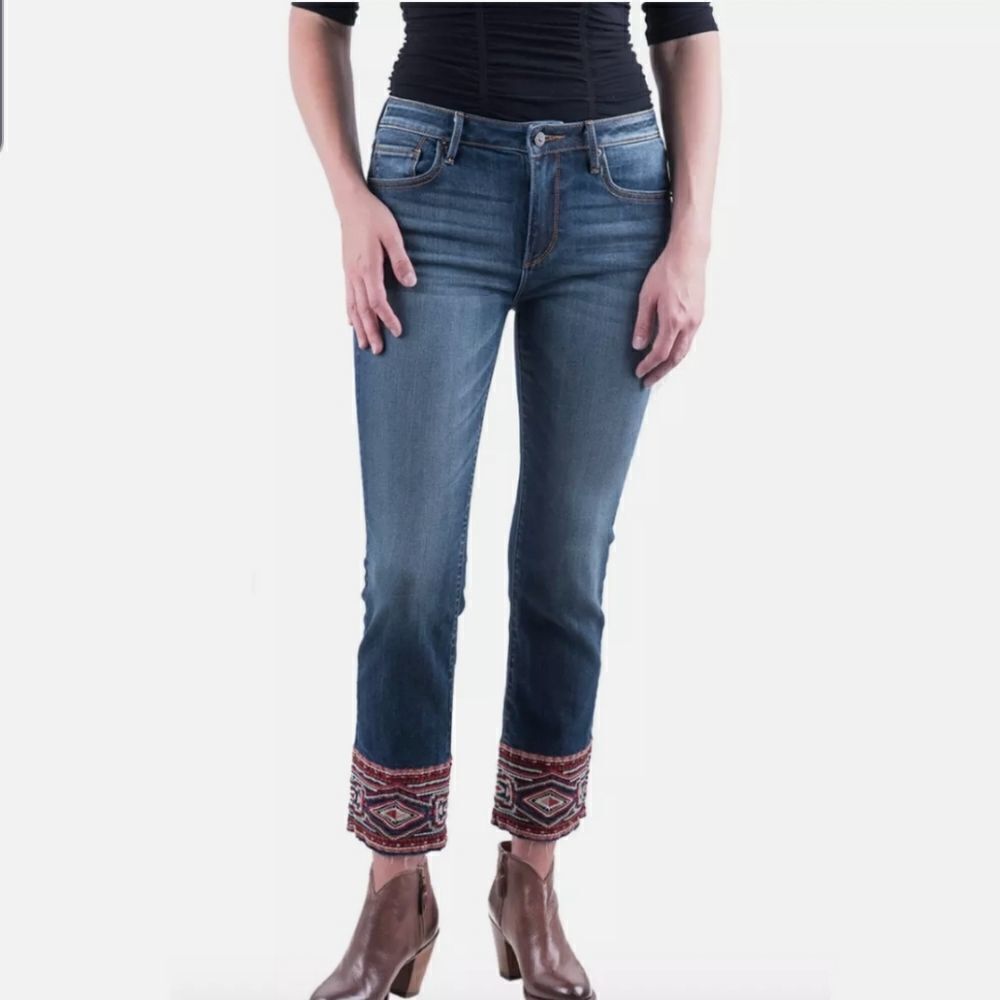 DRIFTWOOD COLETTE TERRA COTTA AZTEC CUFF JEANS SIZE 26
